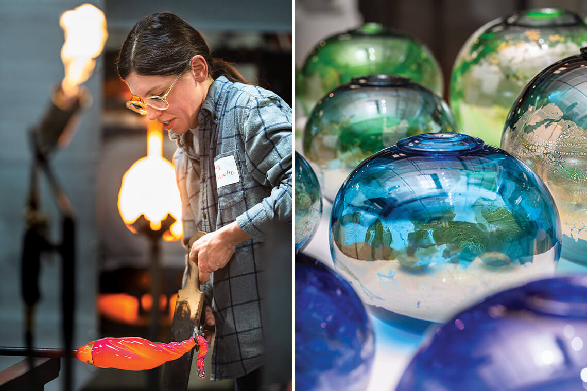 former resident glass artist Jennifer Crescuillo creates a baby unicorn figurine.