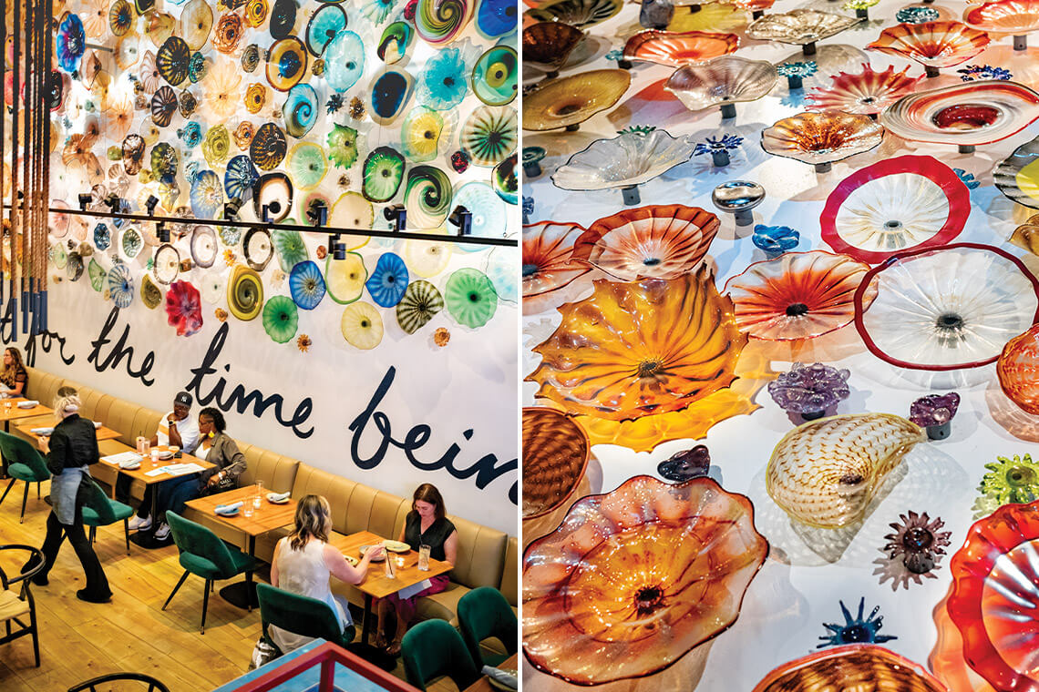 Glass art adorns the wall at Vidrio in Raleigh.