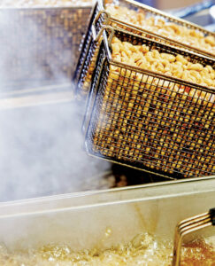 Frying peanuts in oil