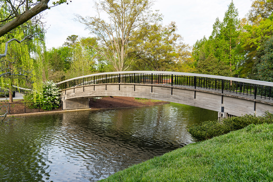 Footbridge over water at Pullen Park in Raleigh, North Carolina.