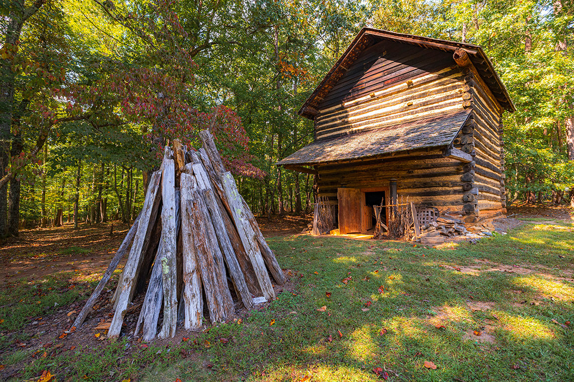 Old tobacco curing barn at Horne Creek Farm, one of the NC State Historic Sites.
