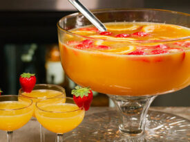 Punch bowl and glasses of Resolution Punch nonalcoholic punch