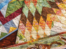 Bright, colorful patchwork quilts