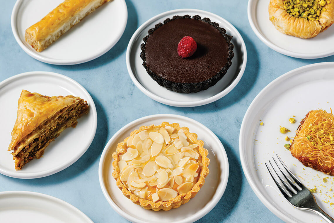 Tarts and baklava from Asali Desserts & Cafe, an international eatery in Cary, North Carolina