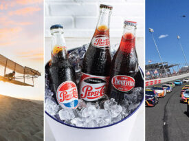 The Wright Flyer at Jockey's Ridge; Bucket of Pepsi Cola and Cheerwine; NASCAR race track.