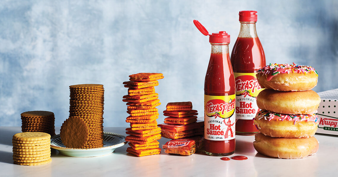 Moravian cookies, Nabs, Texas Pete hot sauce, and Krispy Kreme doughnuts