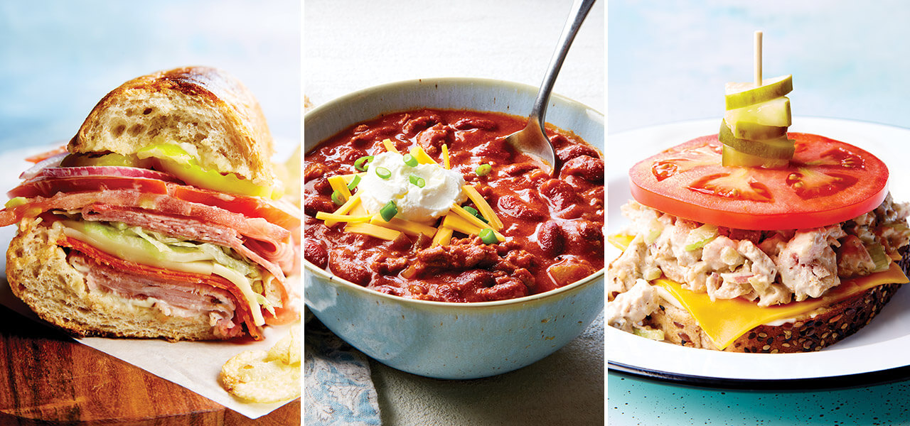 Italian sandwich, chili, and tuna melt