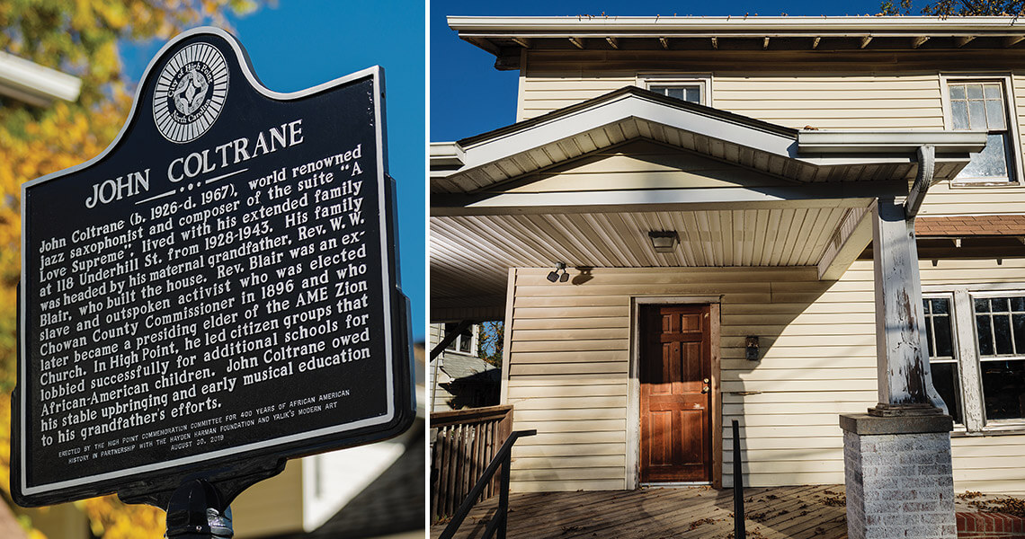 John Coltrane state history marker and Coltrane's childhood home in High Point