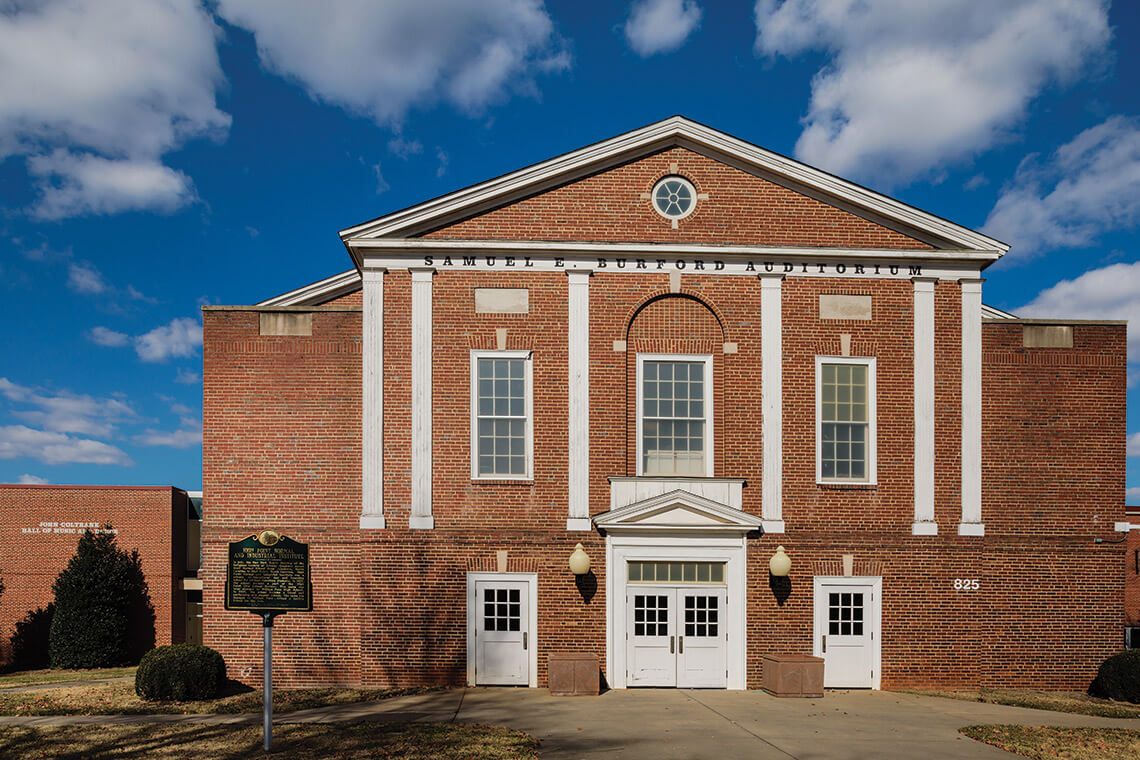 The Samuel Burford Auditorium at Coltrane's former high school is now the John Coltrane Hall of Music