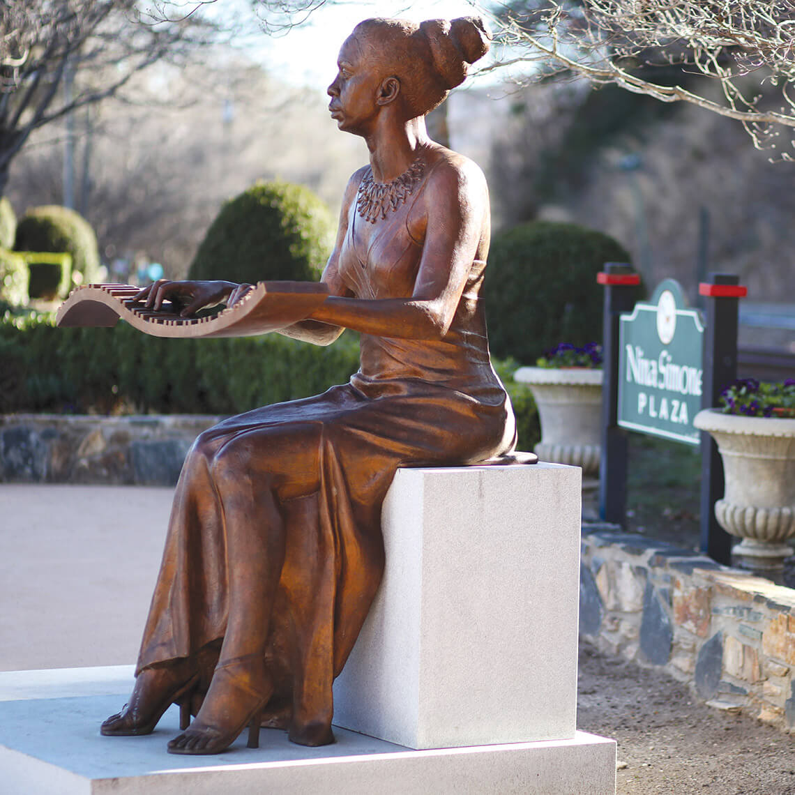 Bronze sculpture of Nina Simone in downtown Tryon, NC