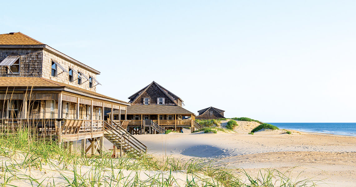 Beach cottages in Nags Heads Historic Cottage Row