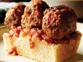 White bread topped with meatballs