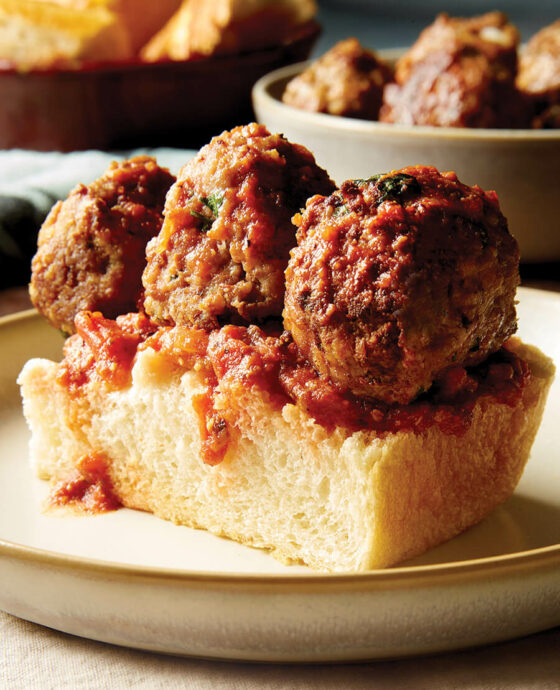 White bread topped with meatballs