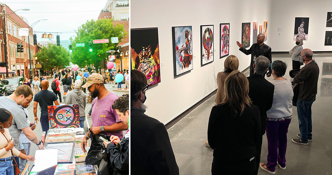 People shop from street artisans in Downtown Winston-Salem. Museum goers check out the exhibits at the Southeastern Center for Contemporary Art
