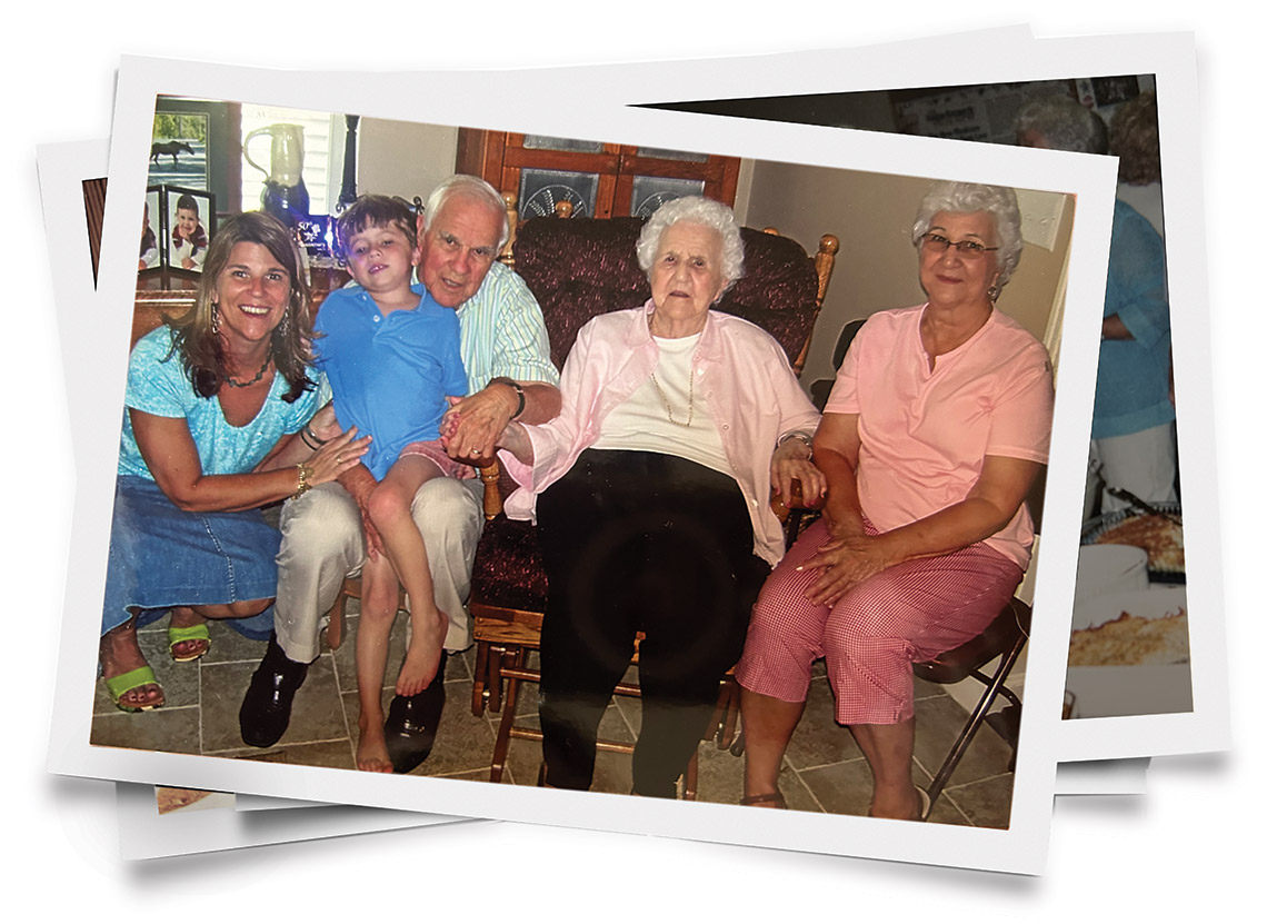 The Snow family: the author, her son, her father, Aunt Zetta, and cousin Yvonne.