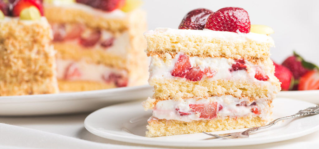 Slice of strawberry cake