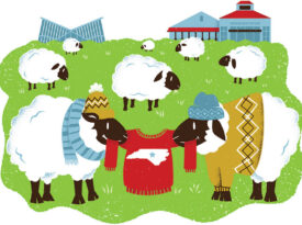 Illustration of sheep wearing wool sweaters