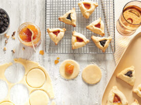 Making hamantaschen cookies in the kitchen