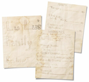Chef Lynn Wells' menu from her childhood "restaurant," Lulu's.