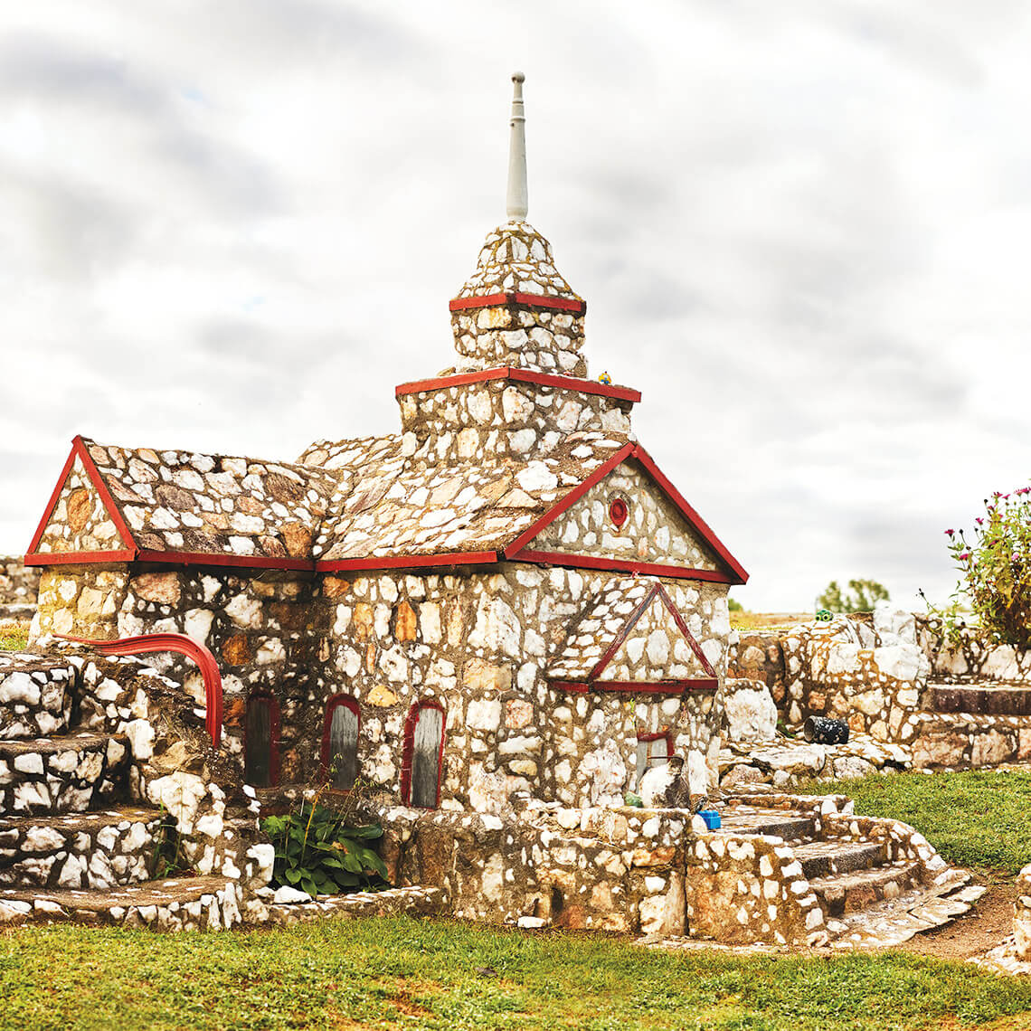 Stone and cement church that's part of Shangri-La Stone Village