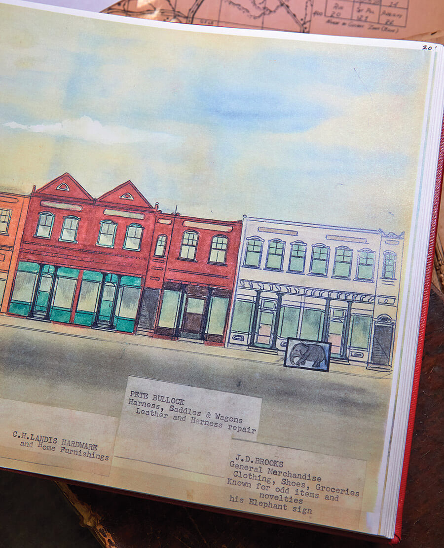 Drawing of Hillsborough Street from J. B. Carroll's sketchbook, housed within the North Carolina Room.