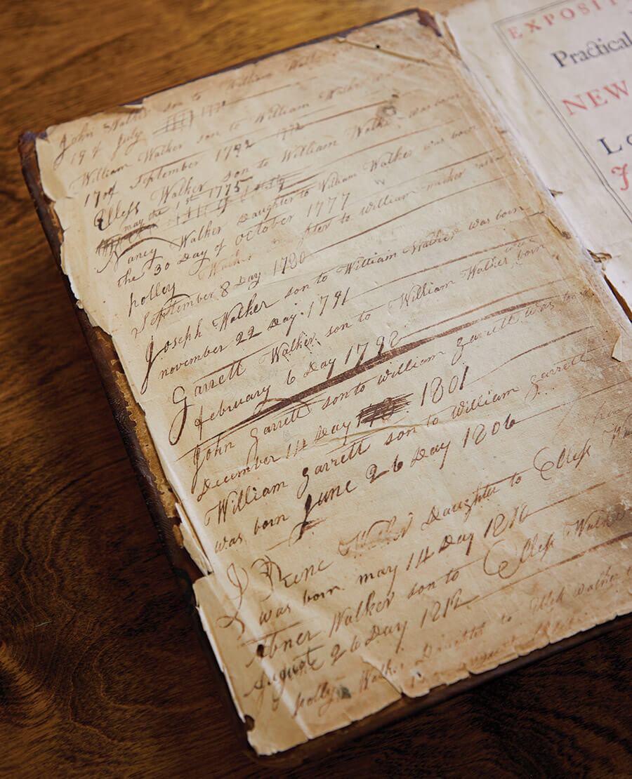 Page from the Walker Family Bible, housed within the North Carolina Room