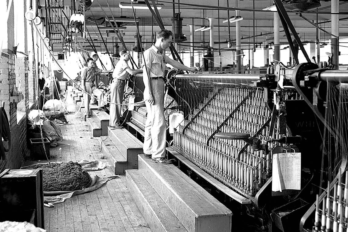 In Gaston County, millworkers mass-produce “Cramerton Khaki” at Cramerton Mills, Inc.