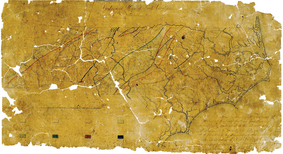 Denison Olmsted’s survey of North Carolina displays eight geologic divisions from the east coast to the Smoky Mountains.