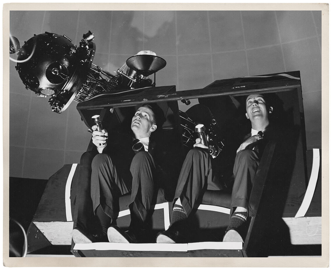 Astronauts in training study the stars from equipment designed to mimic the view from a spaceship at the Morehead Planetarium in Chapel Hill.