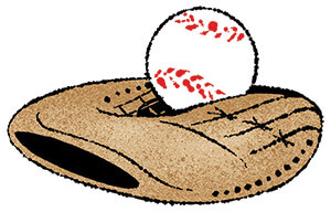 Baseball mitt and ball.