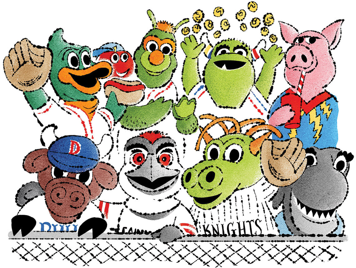 Illustration of the mascots of North Carolina's baseball teams