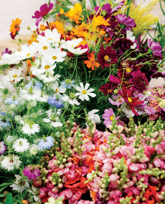 Bouquets of flowers grown at Blawesome flower farm.
