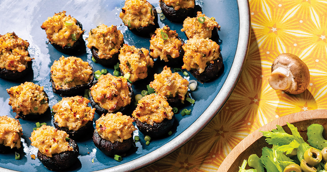 Crab-stuffed mushroom caps