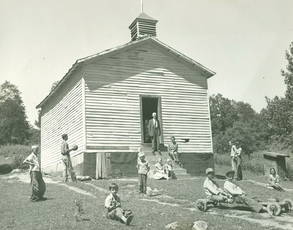 Black and white photo of the Free Will Baptist Church in Lost Cove