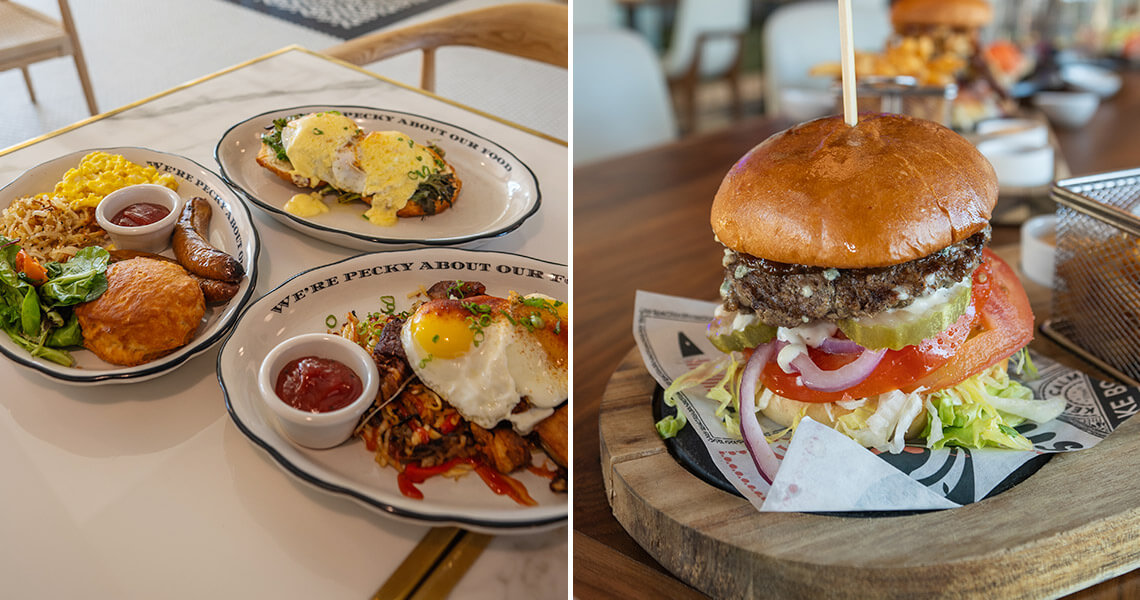 Breakfast dishes at Frothy Rooster and a burger from Cowa-Sake in Hickory, NC