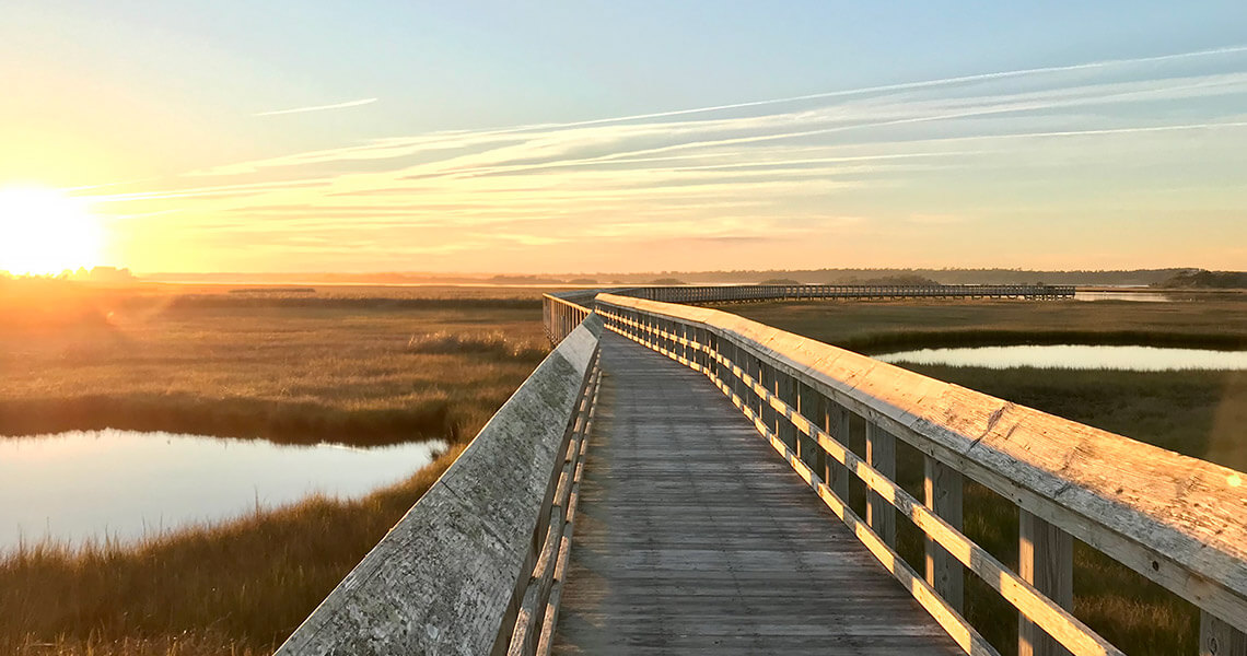 Kenneth D. Batts boardwalk at sunset in Surf City.