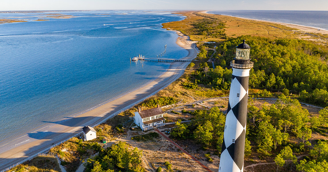 The Cape Lookout Lighthouse at Cape Lookout, NC.