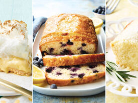 Lemon meringue pie, lemon blueberry loaf, and lemon cornmeal cake