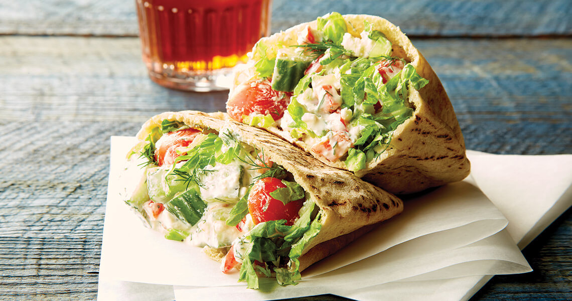 Cucumber salad stuffed pitas