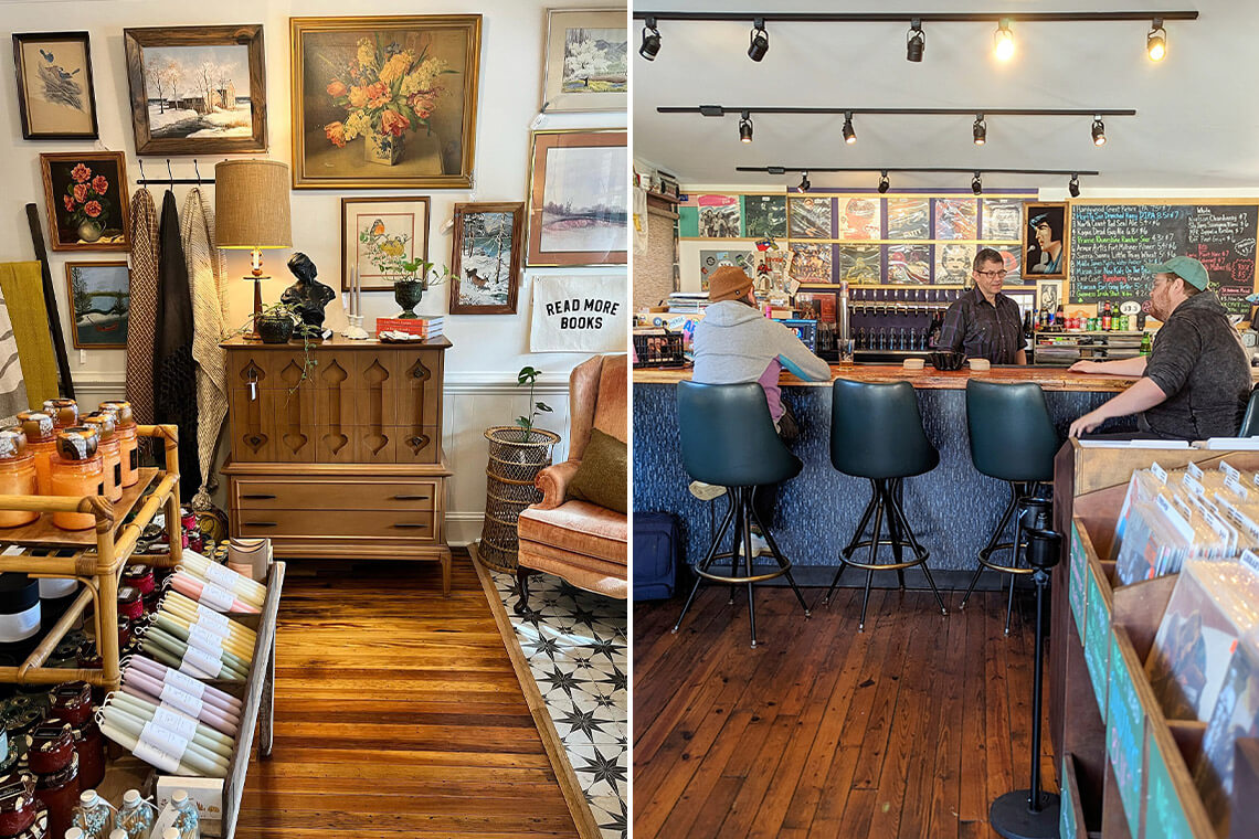 Inside Dwell and Volume Records, two shops in Hillsborough, NC