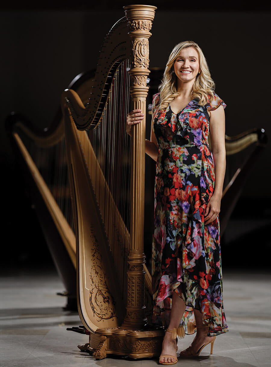 Grace Wepner Ludtke with her harp