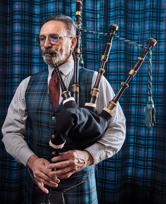 Roddy MacLellan playing bagpipes