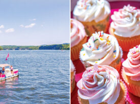 Make Mia Cake pontoon boat on Lake Tillery; assorted cupcakes.