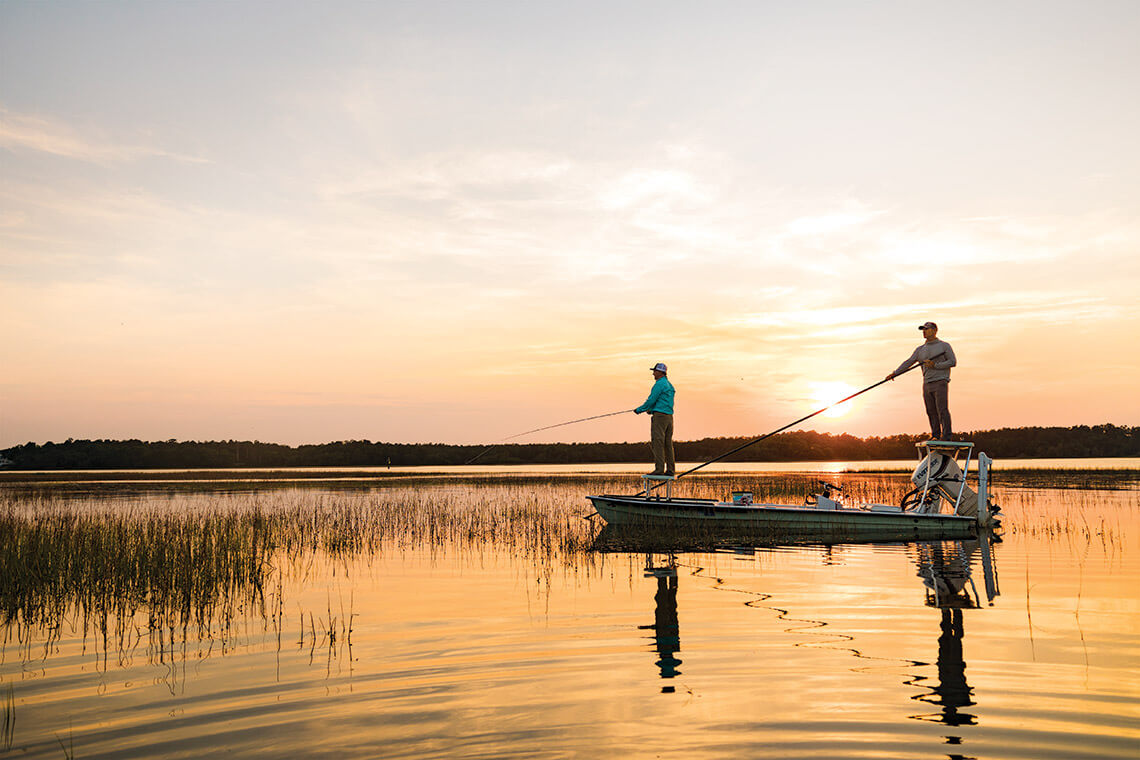 North Carolina fishing includes flyfishing in the marshland of the Cape Fear Estuary