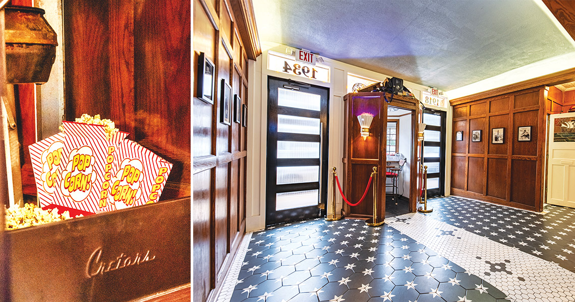 The popcorn machine in the Pioneer Theater and the ticket booth and interior. 