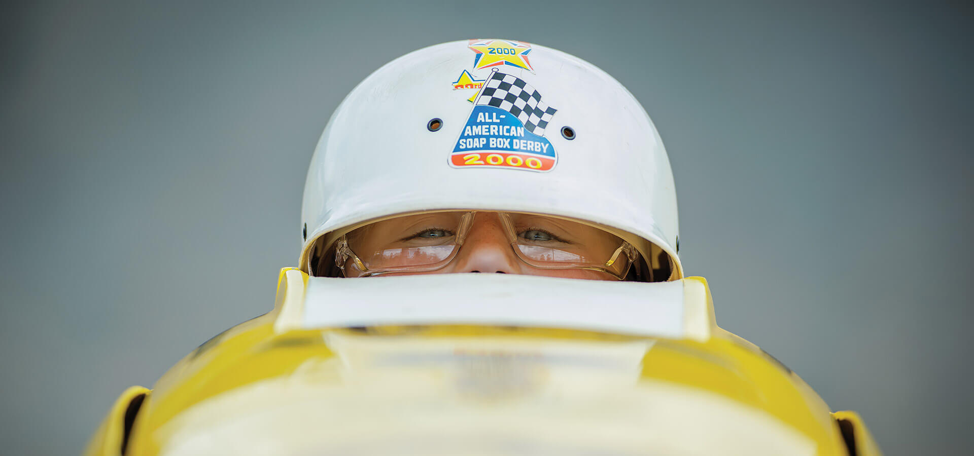 Kid in a car at the Soap Box Derby