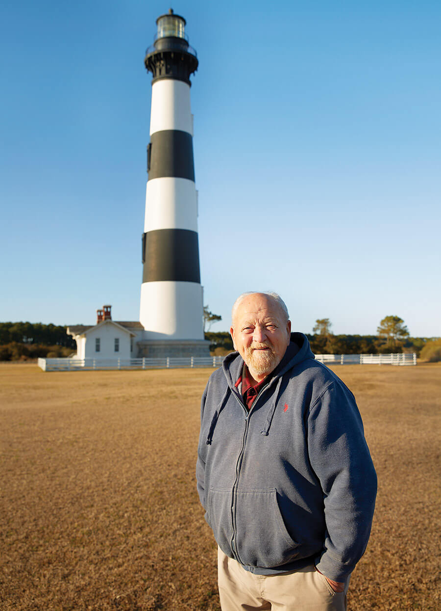 Terry Gray in front of the Bodie Island Lighthouse