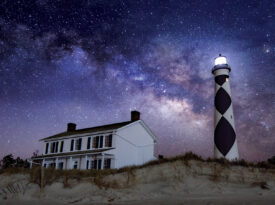 The Cape Lookout Lighthouse at night