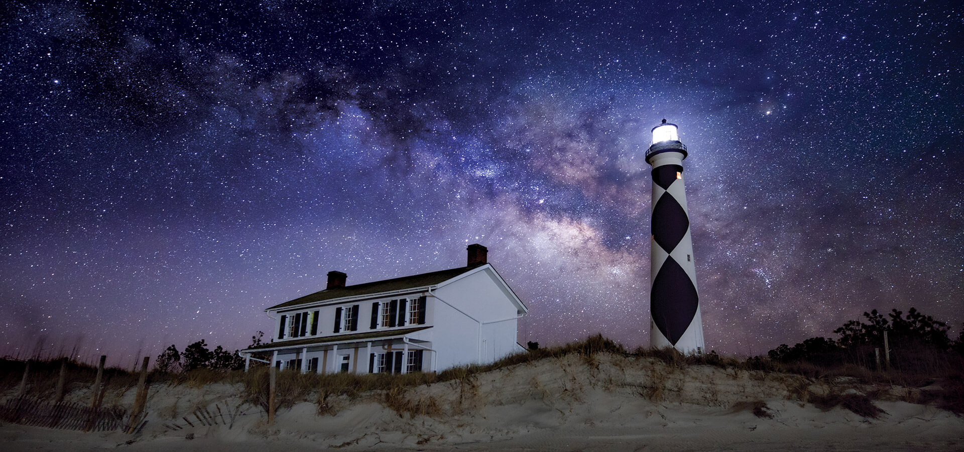 The Cape Lookout Lighthouse at night