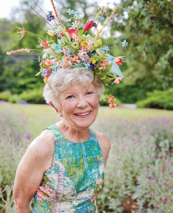 Martha Yarborough with a flower headpiece